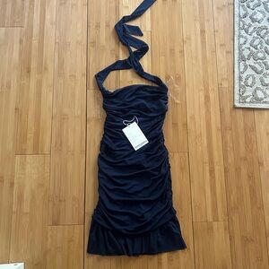 Peppermayo Navy Blue Ruched Mini Dress